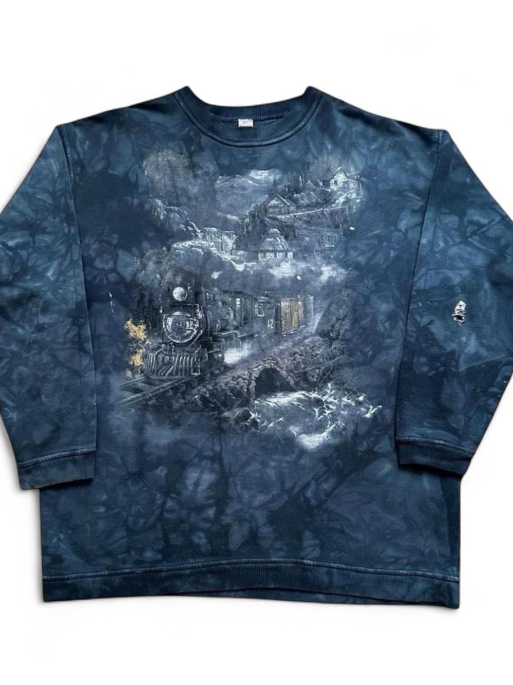 Vintage Navy Tie-Dye Train Graphic Sweatshirt XXL